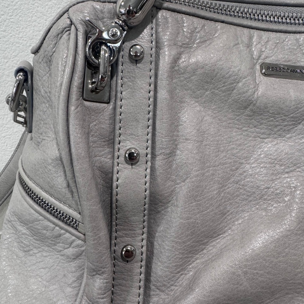 Rebecca Minkoff Regan Satchel Grey Pebbled Leather Silver Hardware Crossbody Bag - Picture 3 of 16